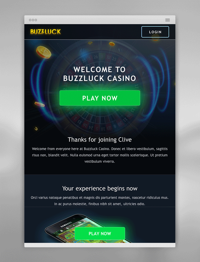 buzzluck casino welcome email animated